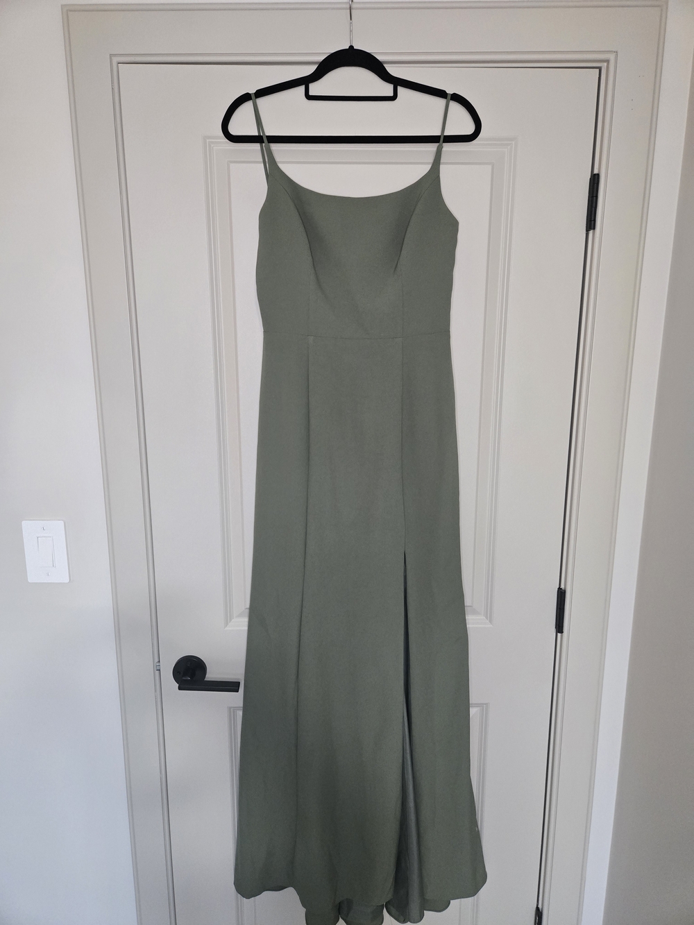 Amsale Sage Green Spaghetti-Strap Formal Full Length Gown for Bridesmaid